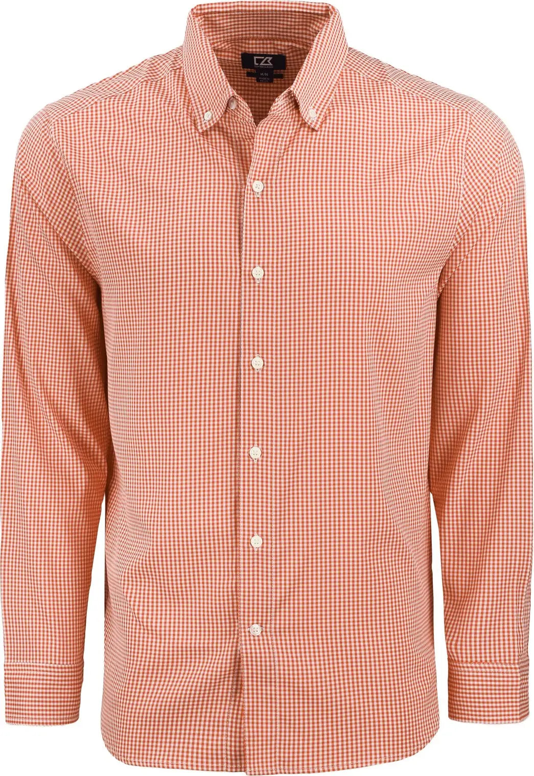 Cutter & Buck Mcw00236 Skyline Epic Confidence Recycled Gingham Mens Long Sleeve Dress Shirt - Texas Orange White