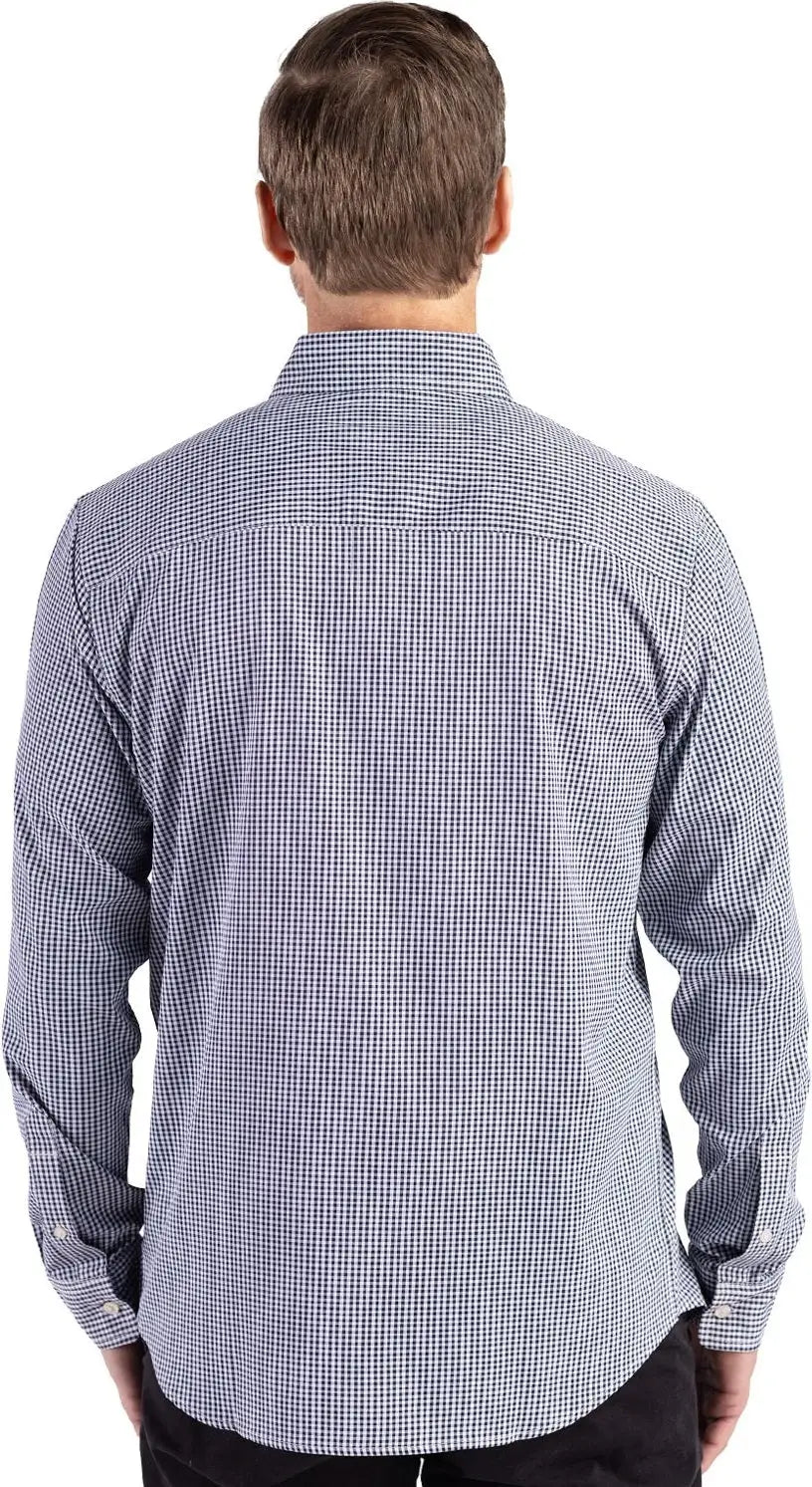 Cutter & Buck Mcw00236 Skyline Epic Confidence Recycled Gingham Mens Long Sleeve Dress Shirt - Navy Blue White
