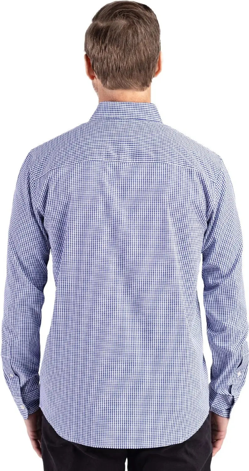 Cutter & Buck Mcw00236 Skyline Epic Confidence Recycled Gingham Mens Long Sleeve Dress Shirt - Tour Blue White