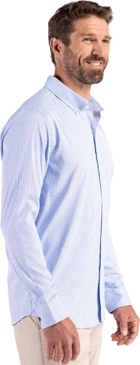 Cutter & Buck Mcw00236 Skyline Epic Confidence Recycled Gingham Mens Long Sleeve Dress Shirt - Atlas White