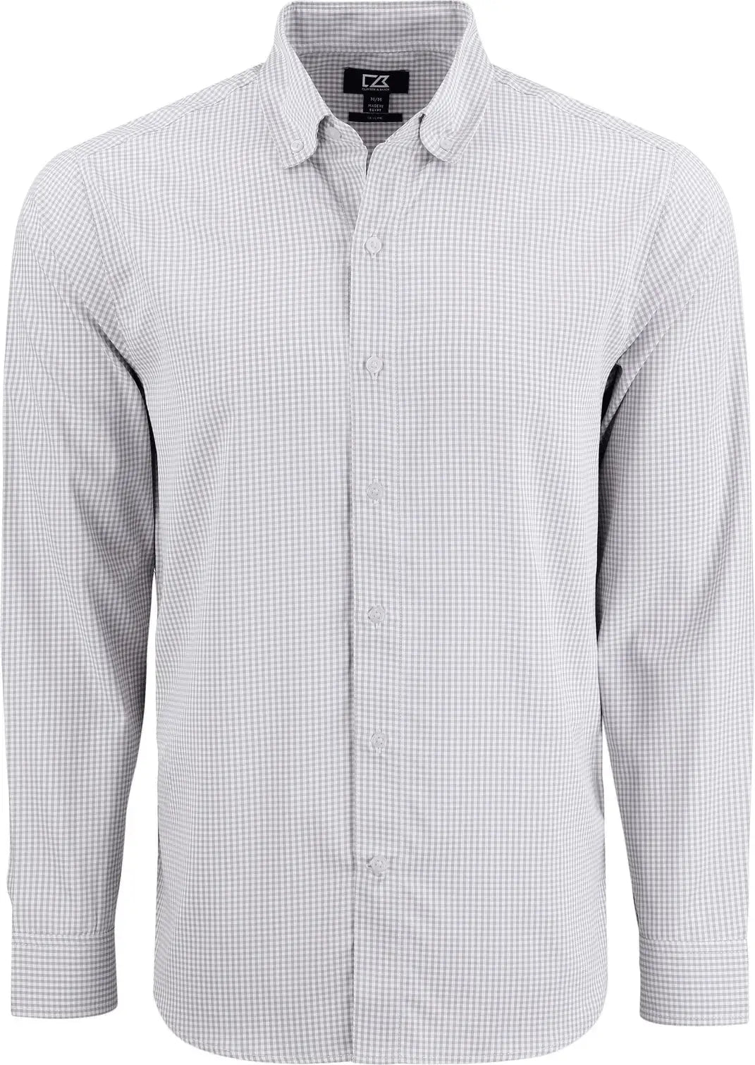 Cutter & Buck Mcw00236 Skyline Epic Confidence Recycled Gingham Mens Long Sleeve Dress Shirt - Concrete White