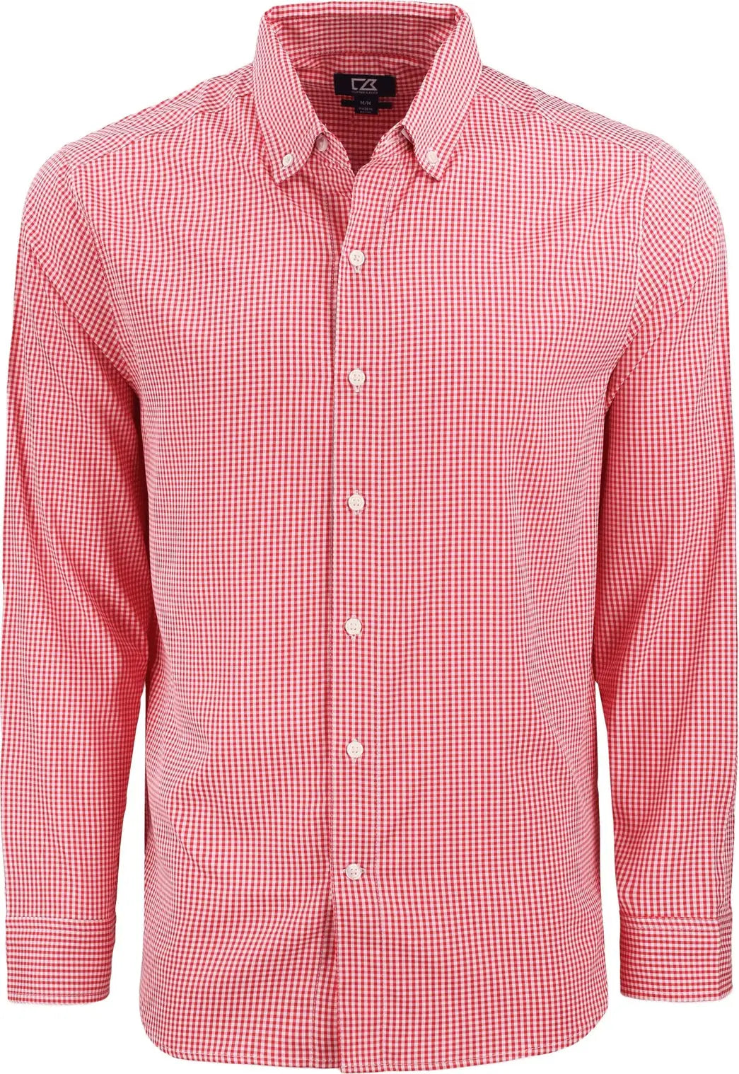 Cutter & Buck Mcw00236 Skyline Epic Confidence Recycled Gingham Mens Long Sleeve Dress Shirt - Red White
