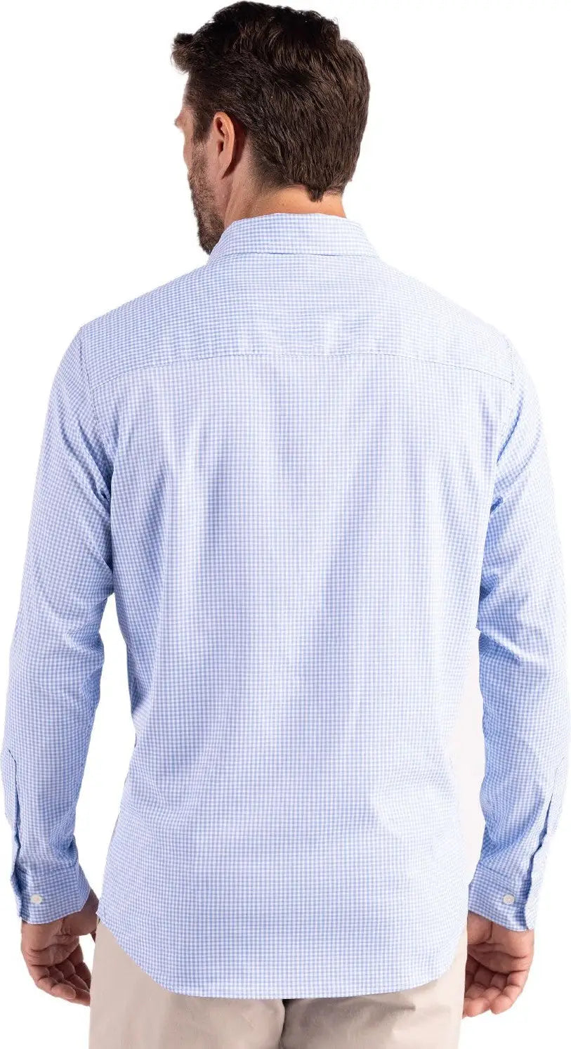 Cutter & Buck Mcw00236 Skyline Epic Confidence Recycled Gingham Mens Long Sleeve Dress Shirt - Atlas White