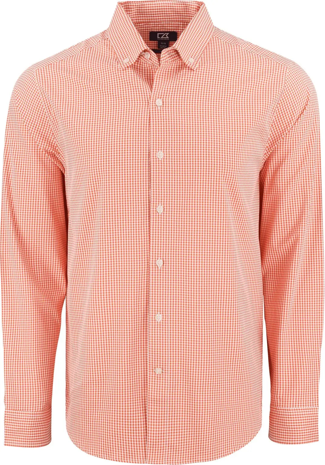 Cutter & Buck Mcw00236 Skyline Epic Confidence Recycled Gingham Mens Long Sleeve Dress Shirt - College Orange White