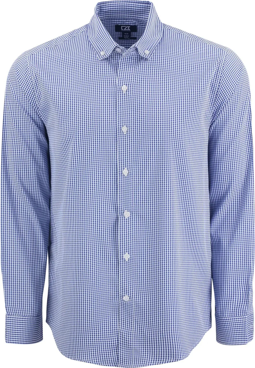 Cutter & Buck Mcw00236 Skyline Epic Confidence Recycled Gingham Mens Long Sleeve Dress Shirt - Tour Blue White