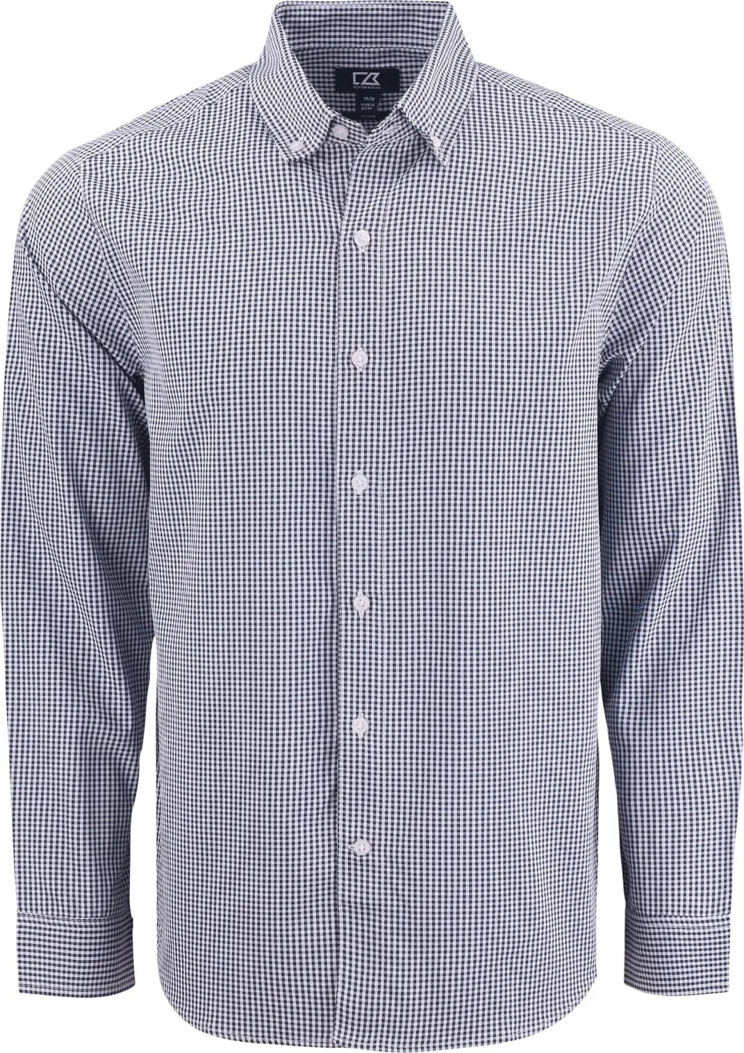 Cutter & Buck Mcw00236 Skyline Epic Confidence Recycled Gingham Mens Long Sleeve Dress Shirt - Navy Blue White
