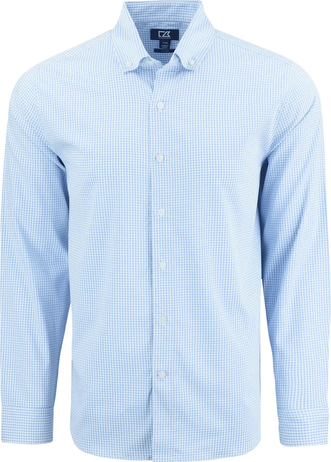 Cutter & Buck Mcw00236 Skyline Epic Confidence Recycled Gingham Mens Long Sleeve Dress Shirt - Atlas White