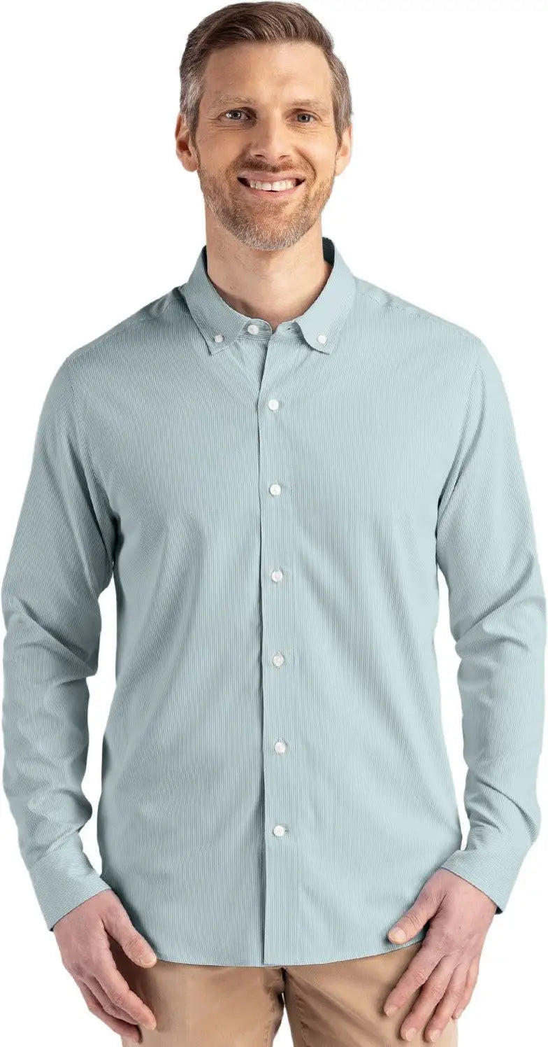Cutter & Buck Mcw00237 Skyline Epic Confidence Recycled Pinstripe Mens Long Sleeve Dress Shirt - Hunter White