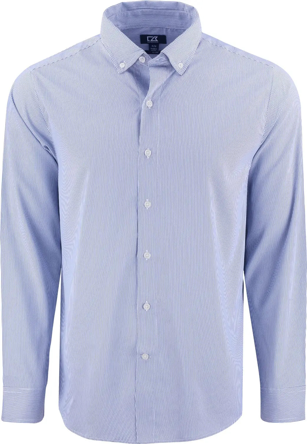 Cutter & Buck Mcw00237 Skyline Epic Confidence Recycled Pinstripe Mens Long Sleeve Dress Shirt - Tour Blue White