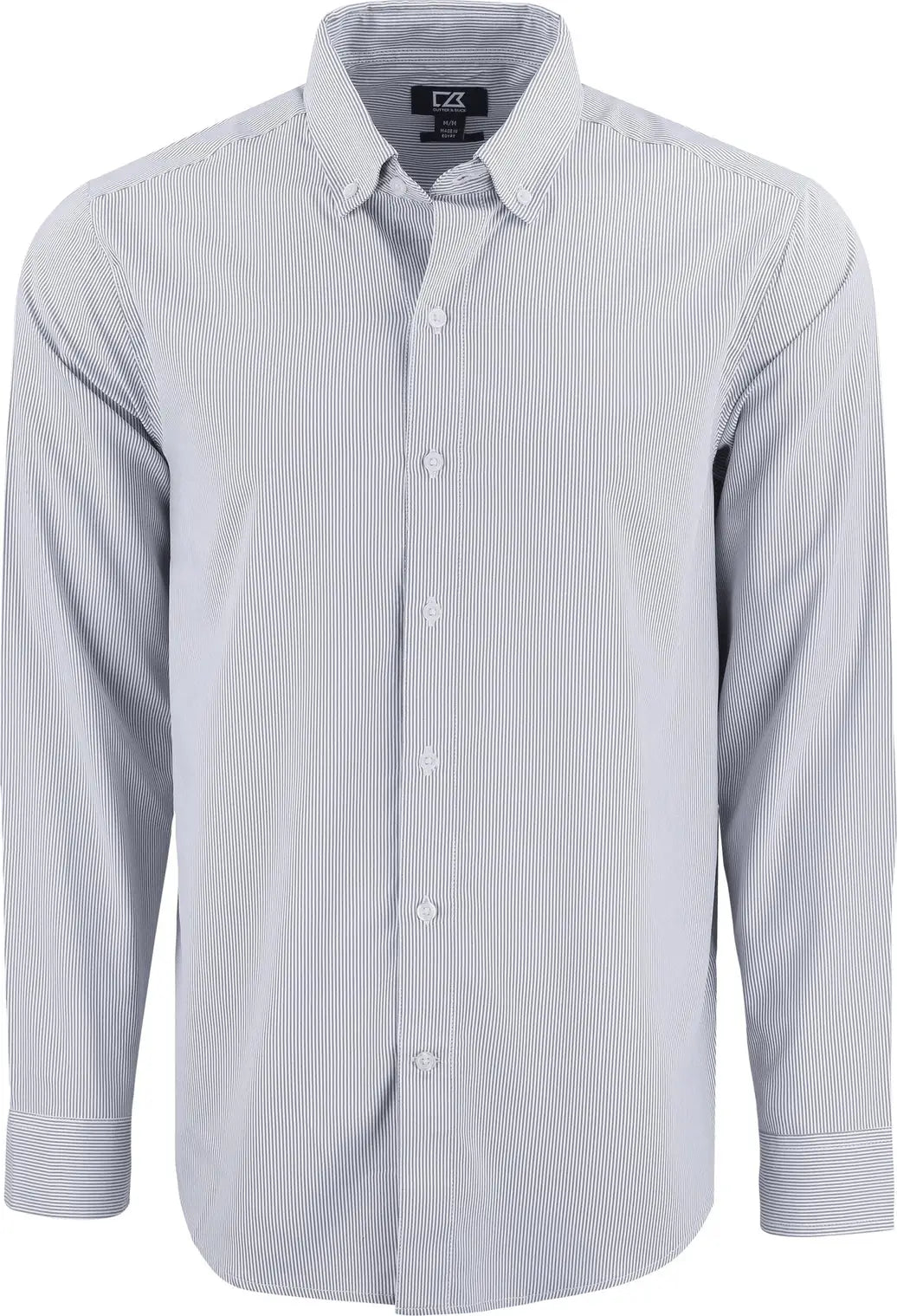Cutter & Buck Mcw00237 Skyline Epic Confidence Recycled Pinstripe Mens Long Sleeve Dress Shirt - Elemental Gray White