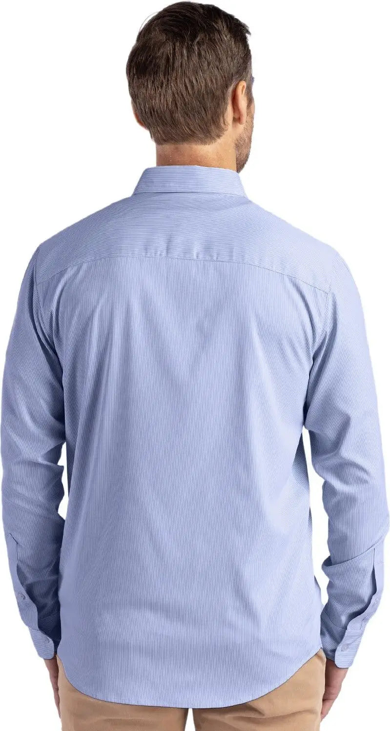 Cutter & Buck Mcw00237 Skyline Epic Confidence Recycled Pinstripe Mens Long Sleeve Dress Shirt - Tour Blue White