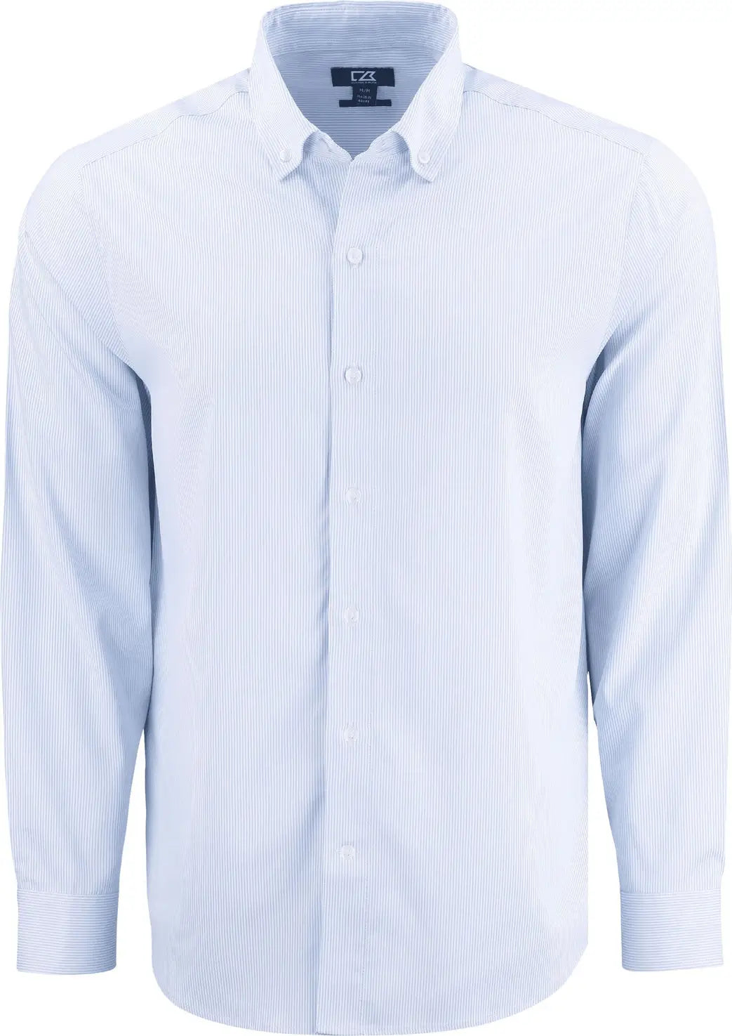 Cutter & Buck Mcw00237 Skyline Epic Confidence Recycled Pinstripe Mens Long Sleeve Dress Shirt - Pale Blue White