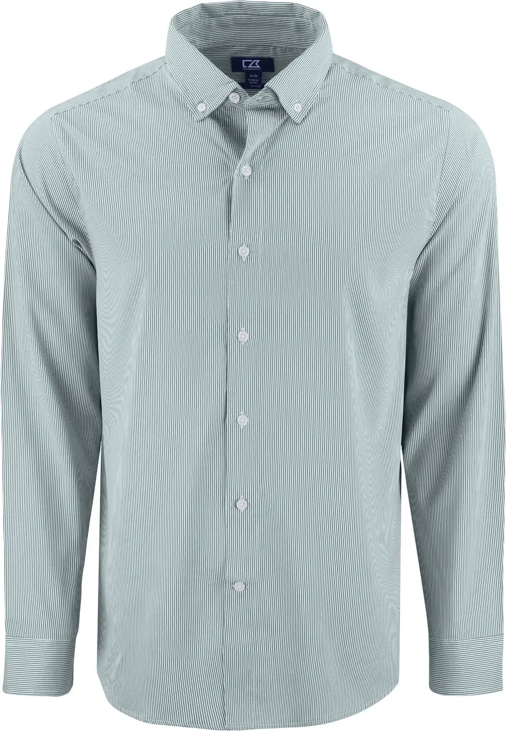 Cutter & Buck Mcw00237 Skyline Epic Confidence Recycled Pinstripe Mens Long Sleeve Dress Shirt - Hunter White