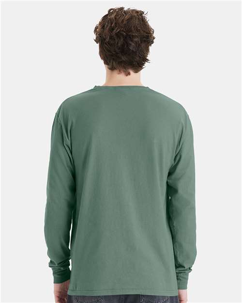 Cypress Green Garment-Dyed Long Sleeve T-Shirt With a Pocket - GDH250