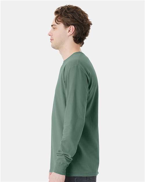 Cypress Green Garment-Dyed Long Sleeve T-Shirt With a Pocket - GDH250