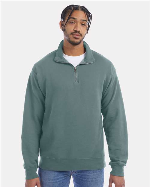 Cypress Green Garment-Dyed Quarter-Zip Sweatshirt - GDH425