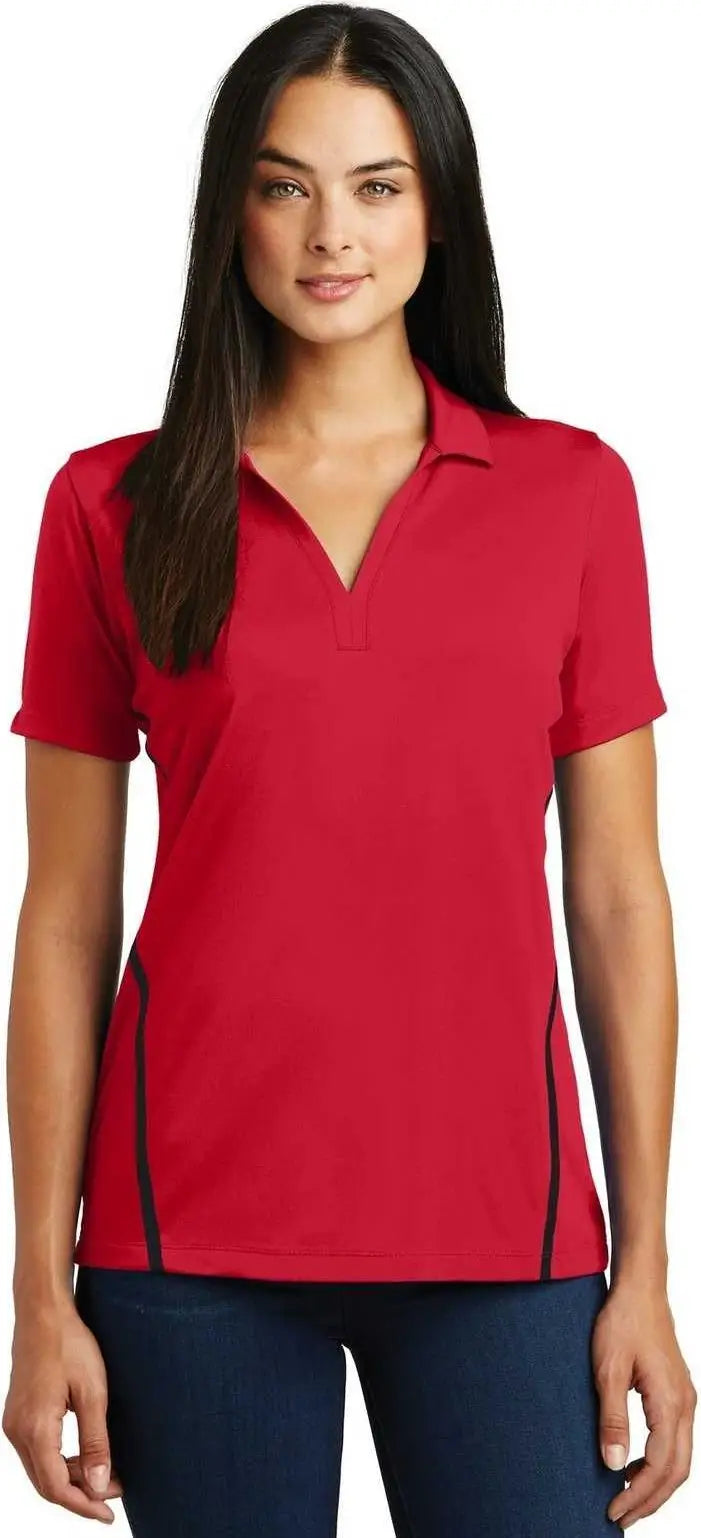 Sport-tek Lst620 Ladies Contrast Posicharge Tough Polo - Deep Red Black