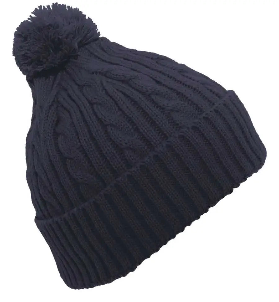 Pacific Headwear 643k Cable Knit Pom-pom Beanie - Navy - 7’’ - 7 7/8’’