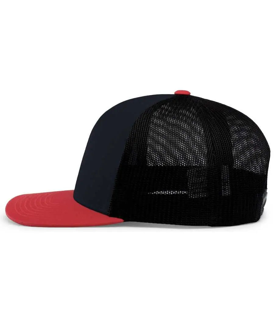 Pacific Headwear 104c Trucker Snapback Cap - Navy Red - 7’’ - 7 7/8’’