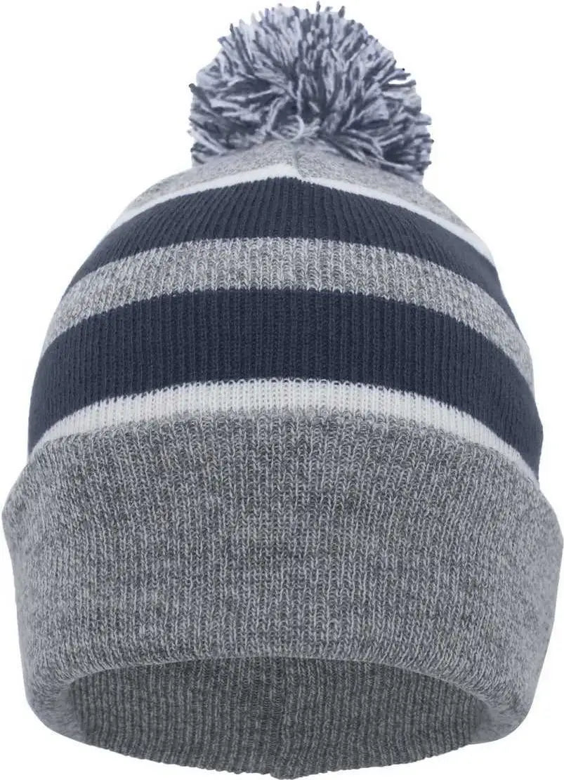 Pacific Headwear 641k Pom-pom Cuff Beanie - Heather Gray Navy White - 7’’ - 7 7/8’’