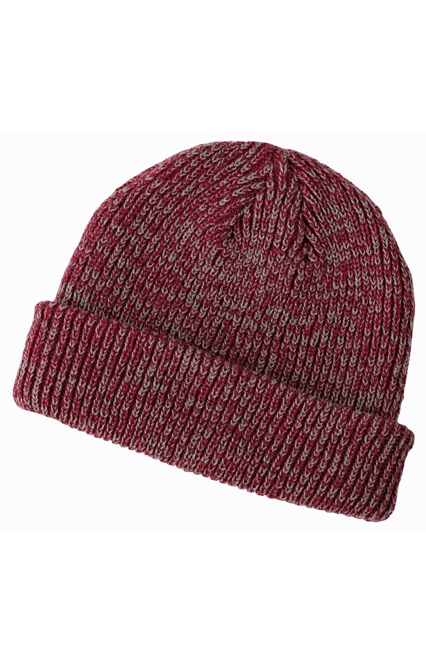 Big Accessories BA524 Ribbed Marled Beanie - Maroon  Grey