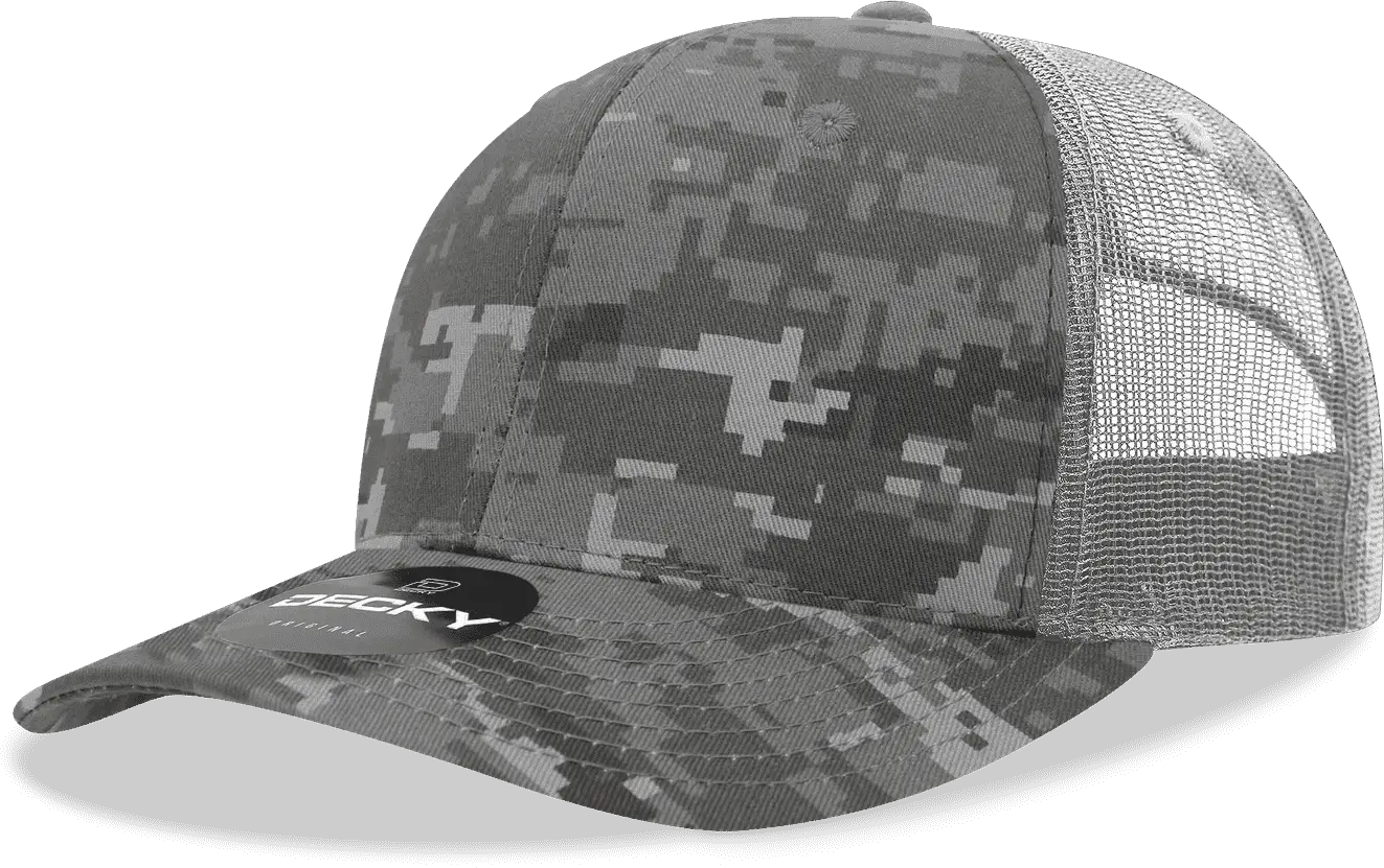 Decky 1054 Cotton Curve Bill Trucker Cap - Ntg Camo Charcoal - one Size Fits Most
