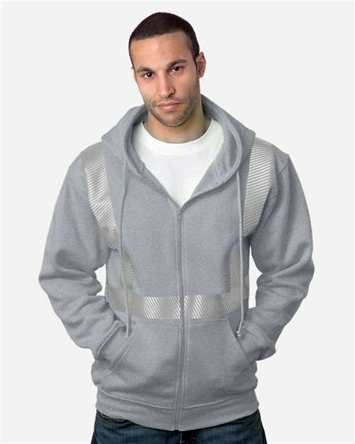 Dark Ash USA-Made Hi-Visibility Full-Zip Hooded Sweatshirt - Segmented Tape - 3737