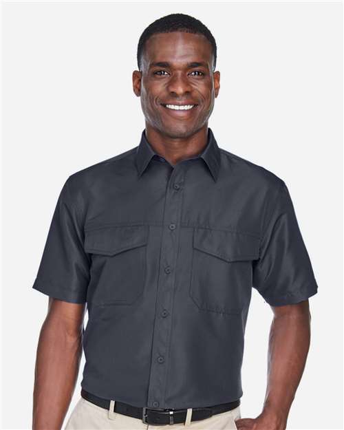 Front View of Dark Charcoal Men's Key West Short Sleeve Performance Staff Shirt - M580
