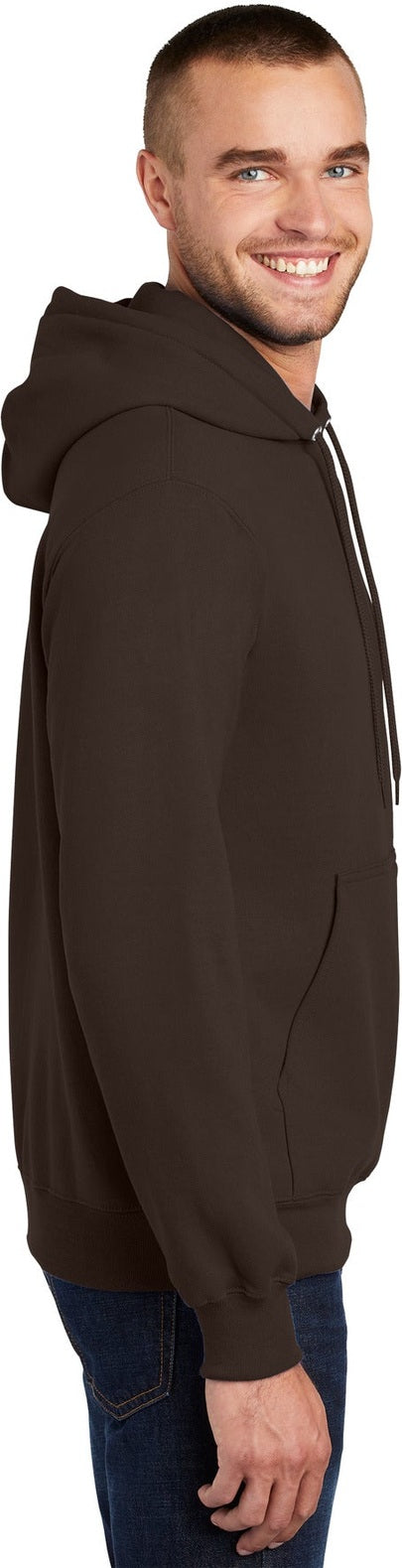 Dark Chocolate Port & Co Tall Essential Fleece Pullover Hooded Sweatshirt. PC90HT