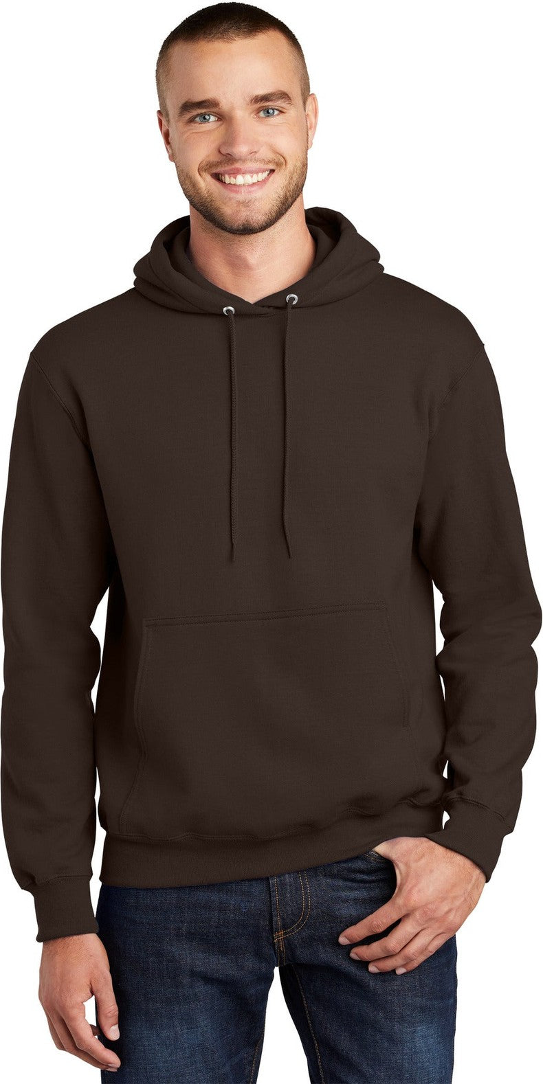Dark Chocolate Port & Co Tall Essential Fleece Pullover Hooded Sweatshirt. PC90HT