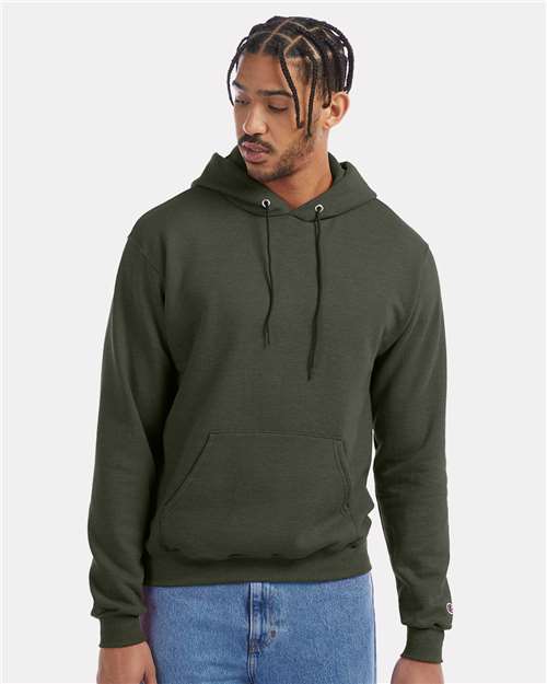 Front View of Dark Green Heather Powerblend® Hooded Sweatshirt - S700