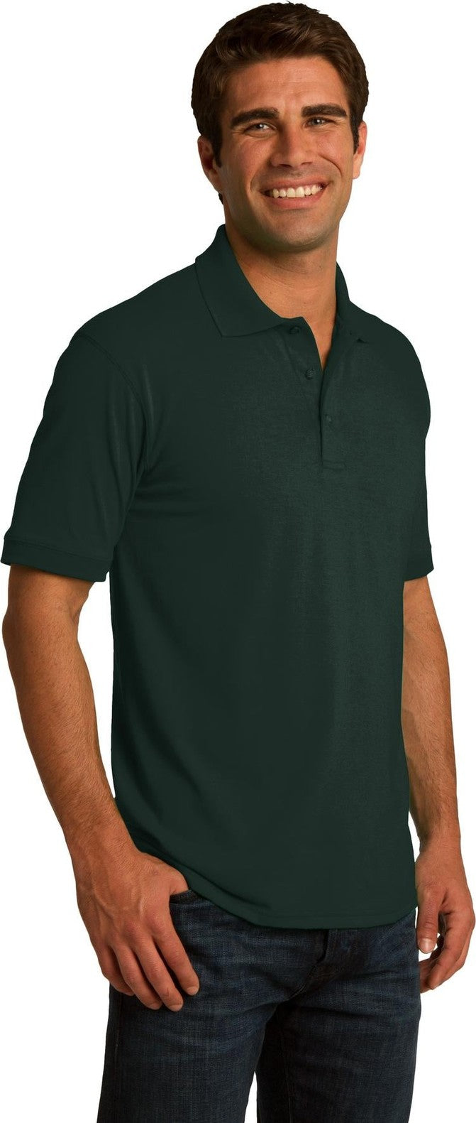 Dark Green Port & Co Core Blend Jersey Knit Polo. KP55