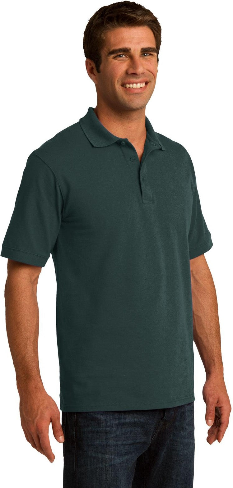 Dark Green Port & Co Core Blend Pique Polo. KP155