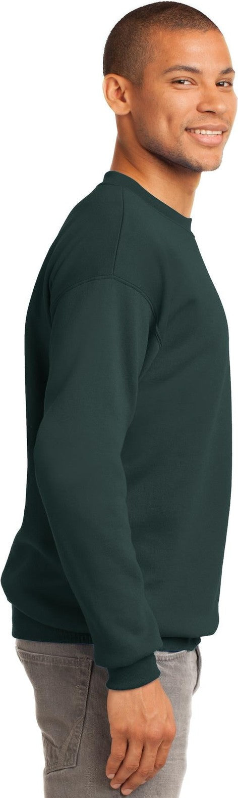 Dark Green Port & Co Tall Essential Fleece Crewneck Sweatshirt. PC90T