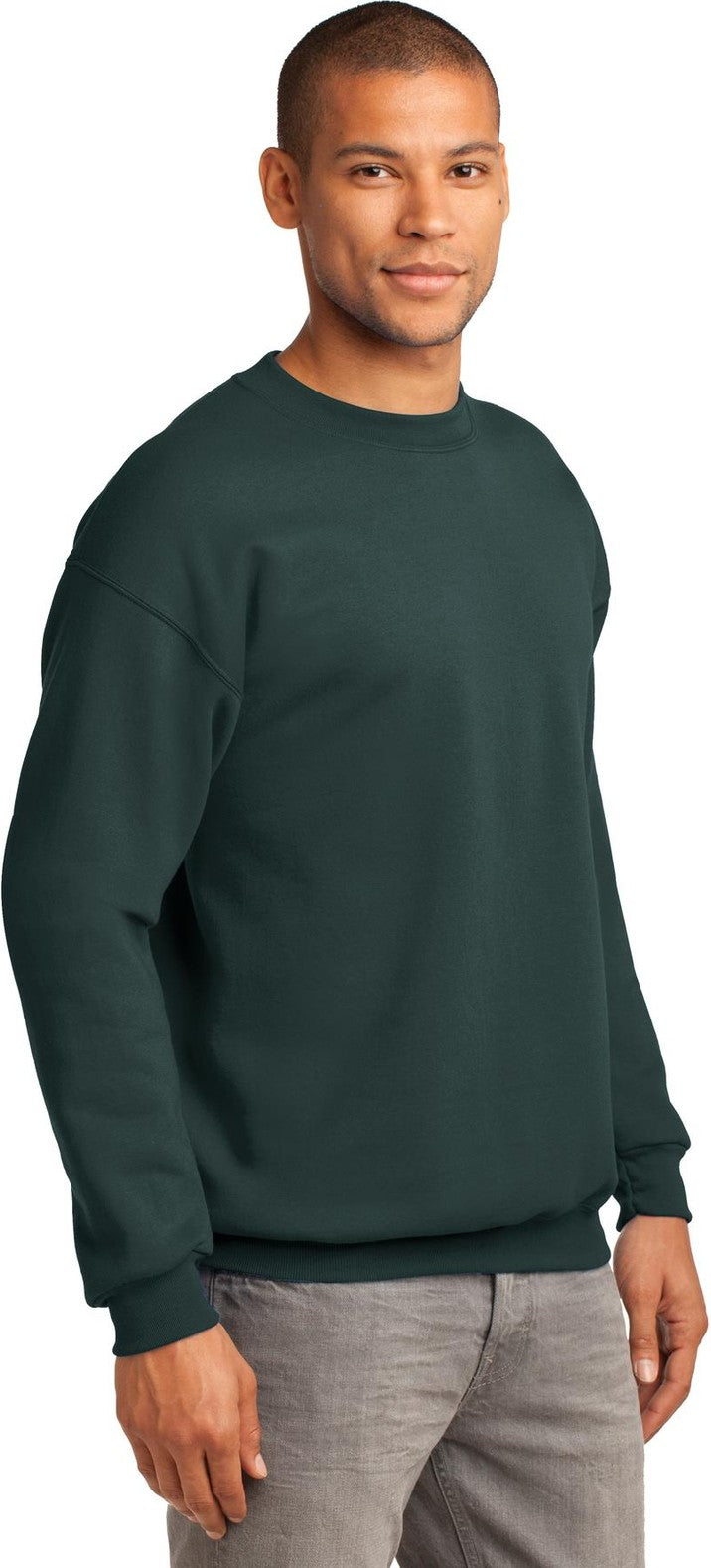 Dark Green Port & Co Tall Essential Fleece Crewneck Sweatshirt. PC90T