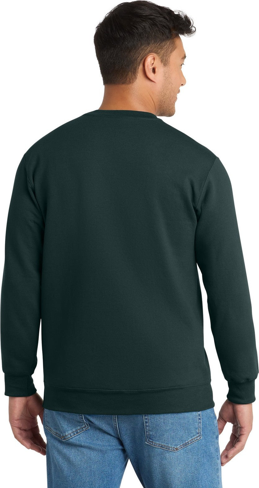 Dark Green Port & Co Tall Essential Fleece Crewneck Sweatshirt. PC90T