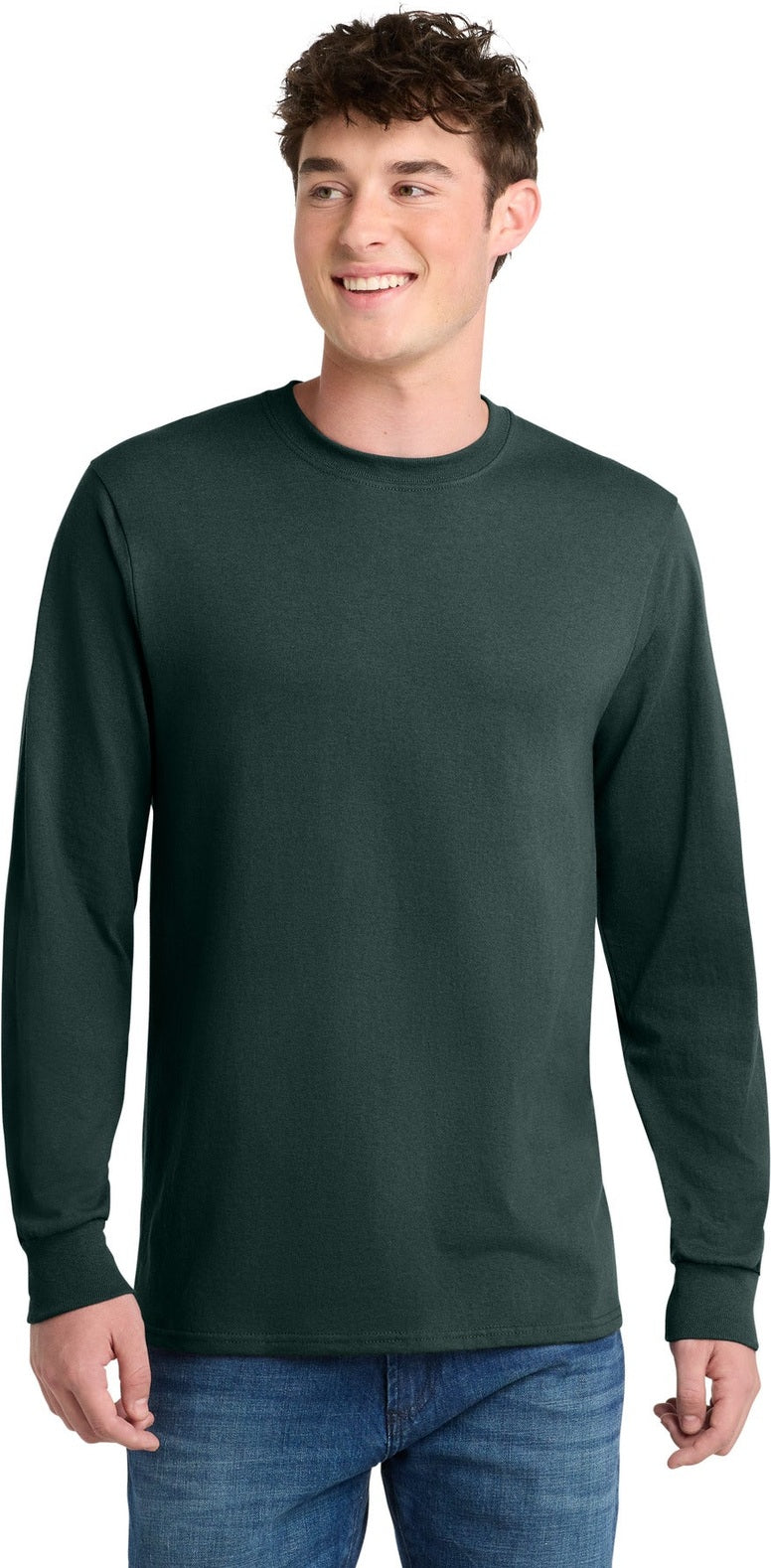 Dark Green Port & Co Tall Long Sleeve Core Blend Tee. PC55LST