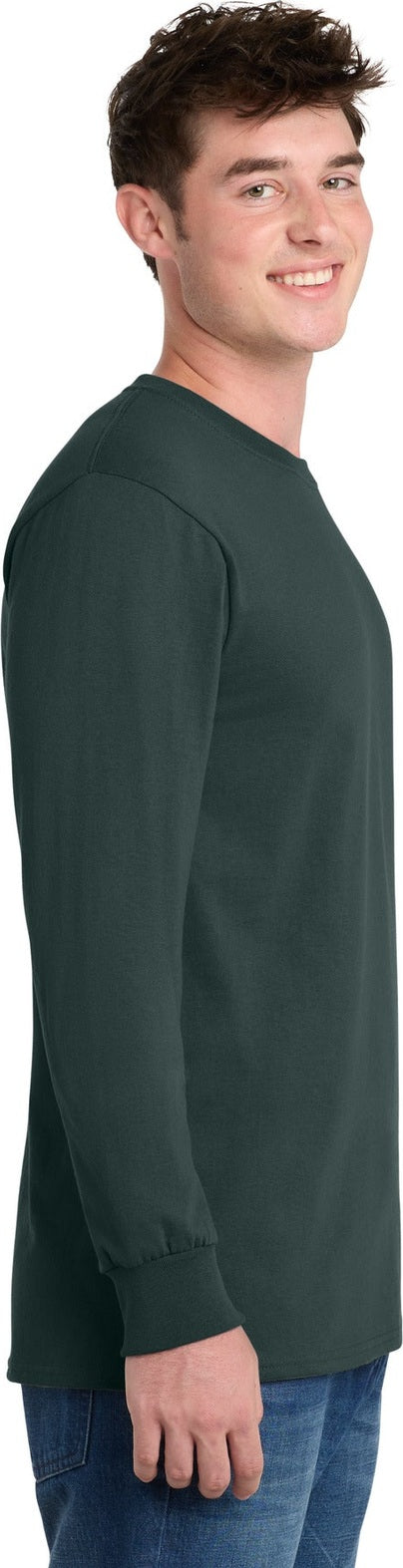 Dark Green Port & Co Tall Long Sleeve Essential Tee. PC61LST