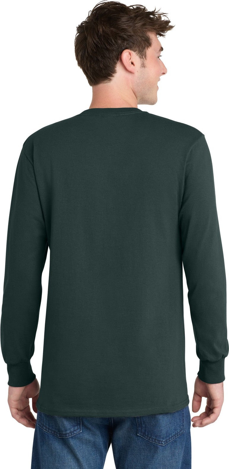 Dark Green Port & Co Tall Long Sleeve Essential Tee. PC61LST