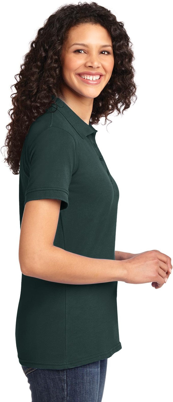 Dark Green Port & Co Women's Core Blend Pique Polo. LKP155