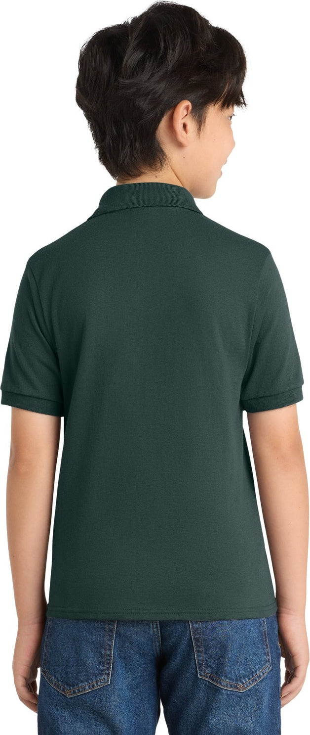 Dark Green Port & Co Youth Core Blend Jersey Knit Polo. KP55Y