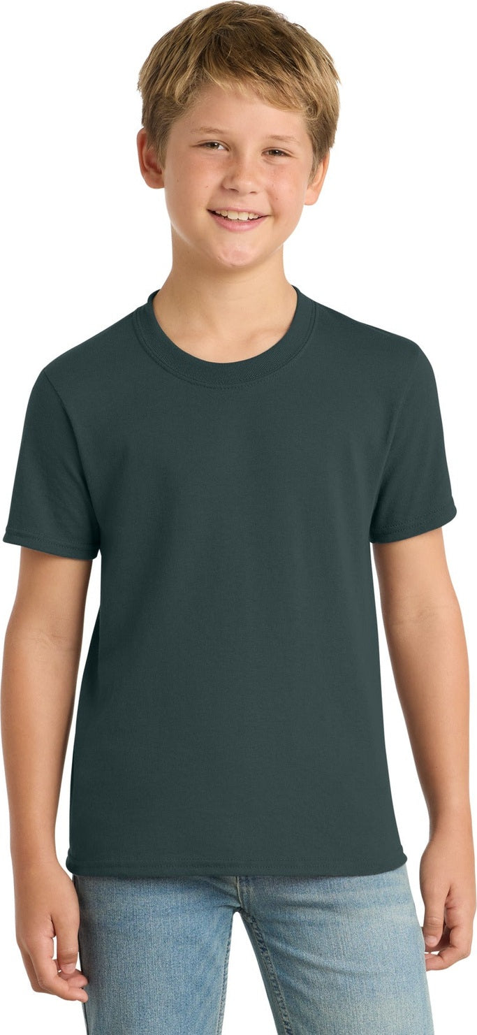 Dark Green Port & Co Youth Core Blend Tee. PC55Y