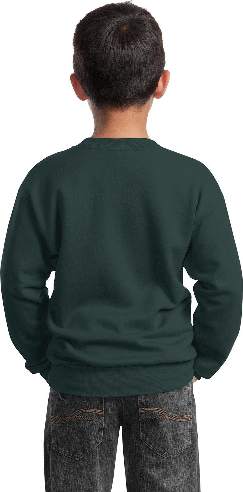 Dark Green Port & Co Youth Core Fleece Crewneck Sweatshirt. PC90Y