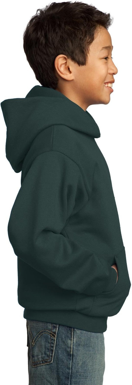 Dark Green Port & Co Youth Core Fleece Pullover Hooded Sweatshirt. PC90YH