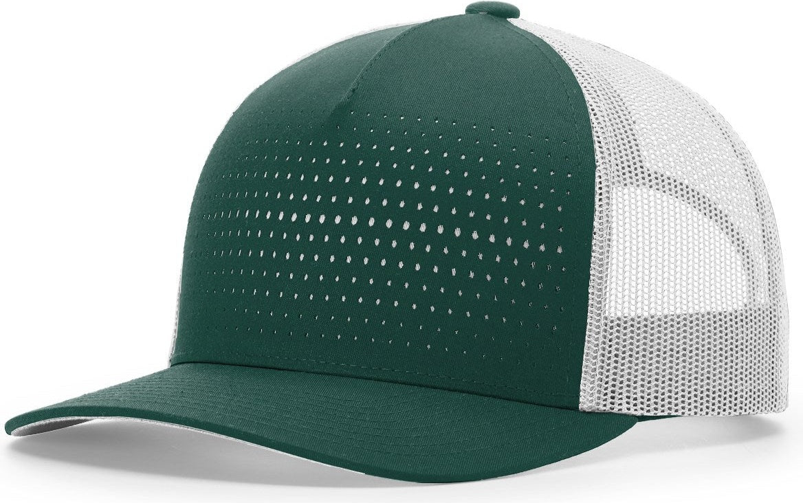 Dark Green/Light Grey/Light Gr Laser Cut Five Panel Trucker