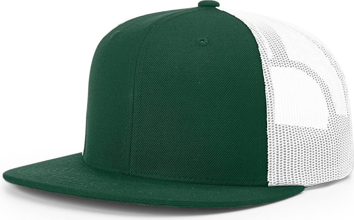 Dark Green/White Acrylic-Wool Blend Flatbill Trucker