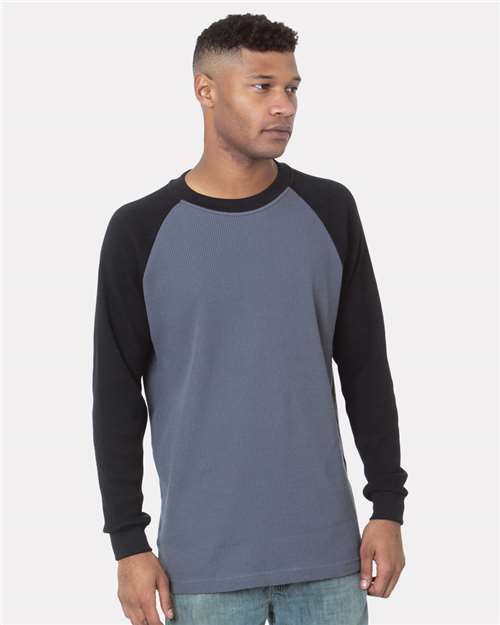 Dark Grey/ Black USA-Made Heavyweight Waffle Knit Thermal Raglan T-Shirt - 8211