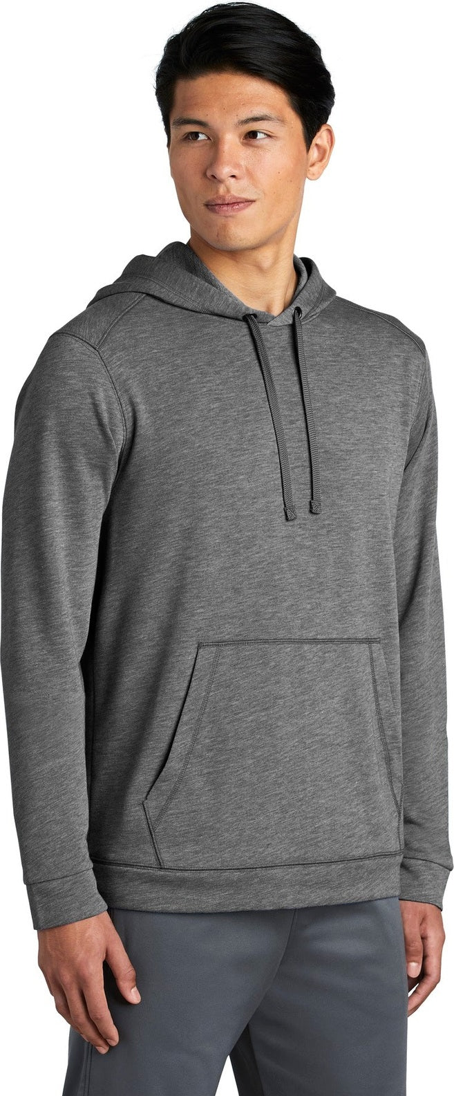 Dark Grey Hthr Sport-Tek PosiCharge Tri-Blend Wicking Fleece Hooded Pullover. ST296
