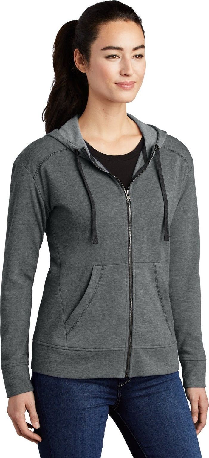 Dark Grey Hthr Sport-Tek Women's PosiCharge Tri-Blend Wicking Fleece Full-Zip Hooded Jacket LST293