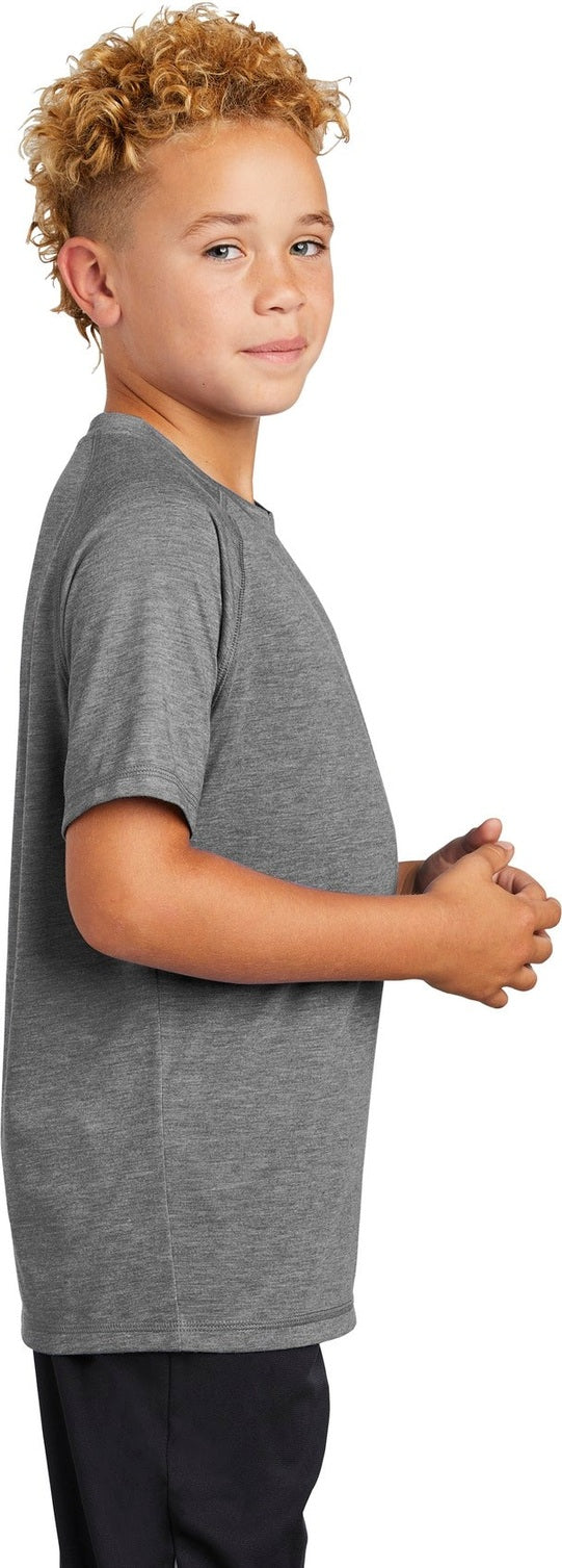 Dark Grey Hthr Sport-Tek Youth PosiCharge Tri-Blend Wicking Raglan Tee. YST400